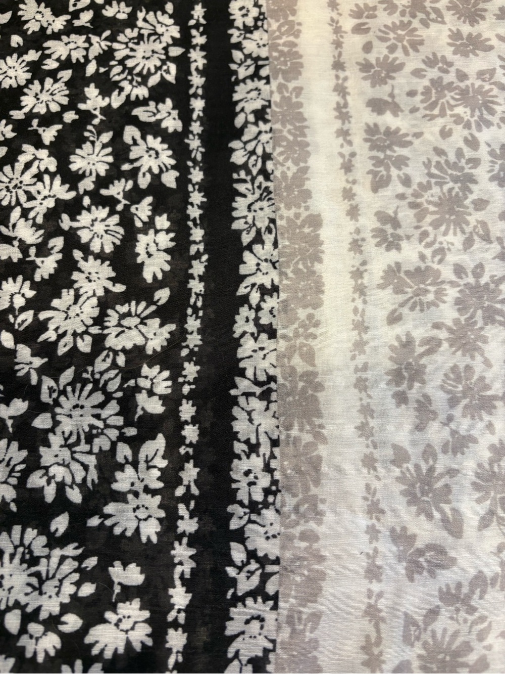 Echo Black, White, and Gray Floral Stripe Scarf, LIKE NEW